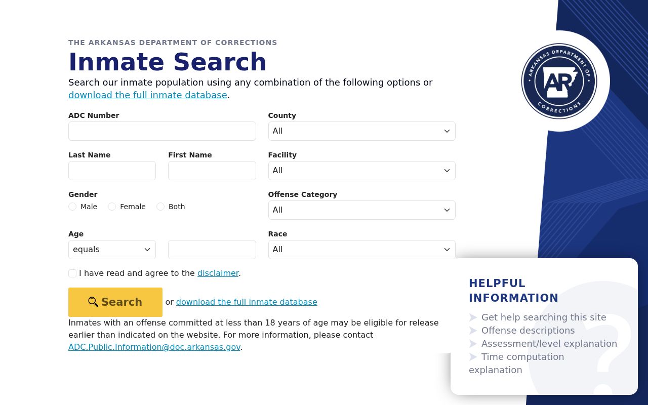 Arkansas Division of Correction official inmate search