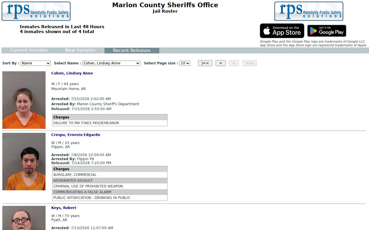 Marion County recent release roster controls