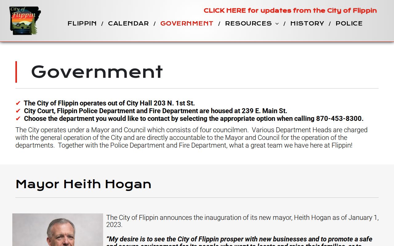 Flippin government page with city court information
