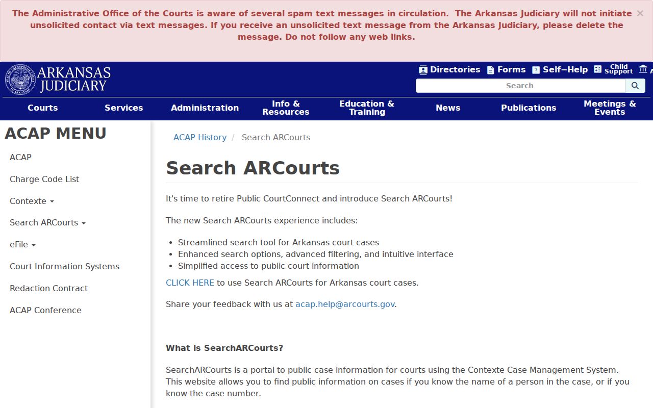 Arkansas Judiciary Search ARCourts overview
