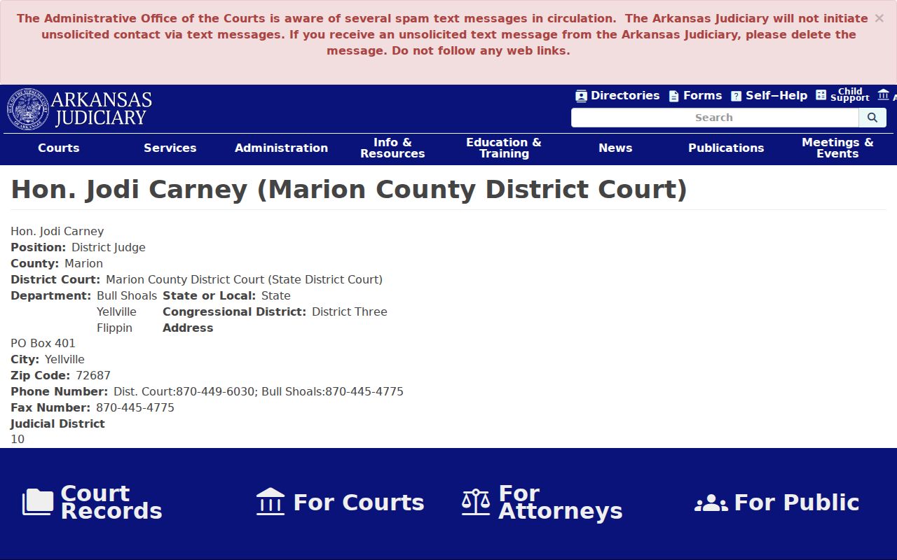 Arkansas Judiciary Marion County District Court judge profile