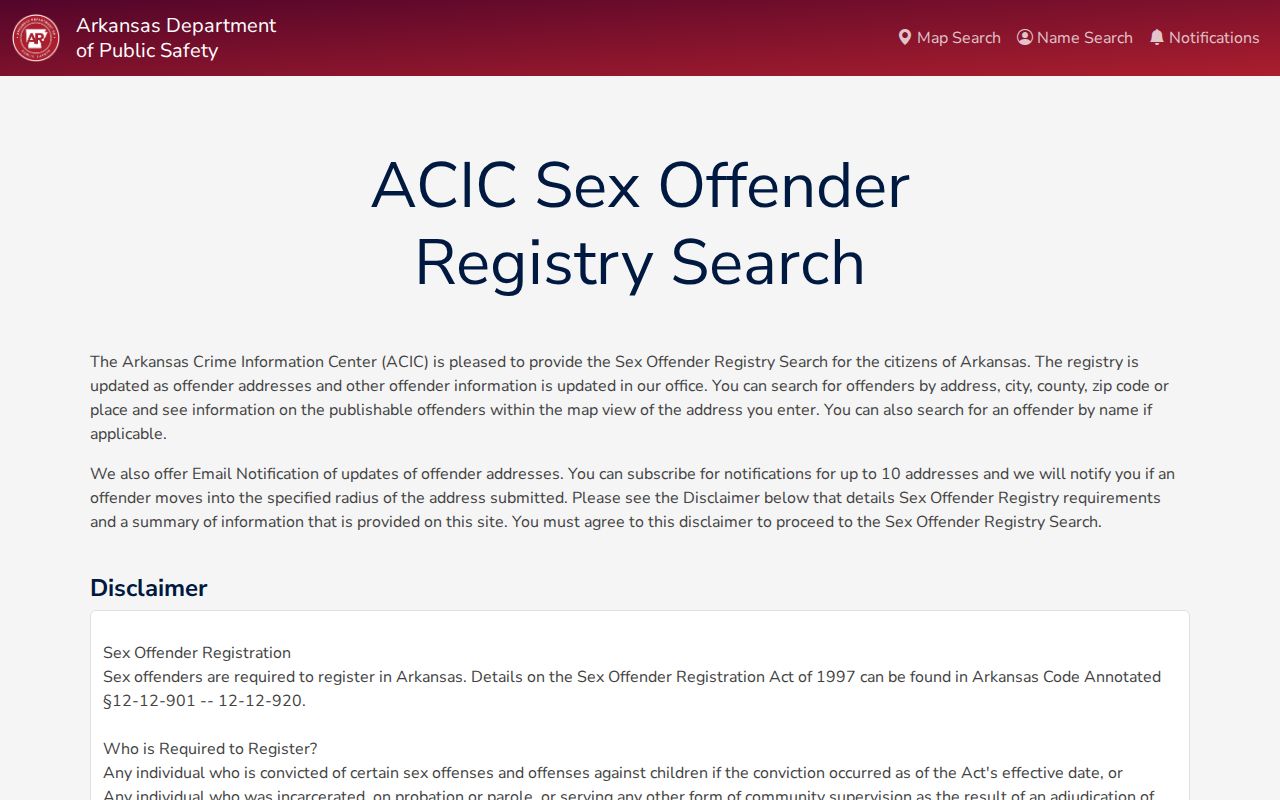 Arkansas Sex Offender Notification System public search